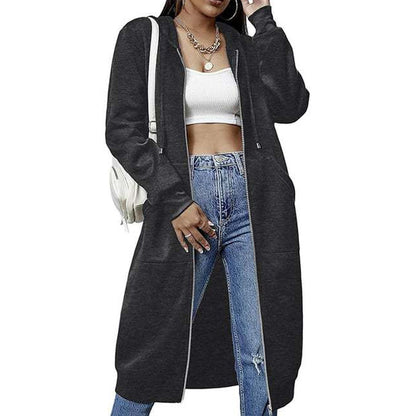 ⏰ Seasonal changeover sale: 50% off – quality at half the price! ✨Women Mid-Length Hooded Sweatshirt Jacket Casual Zip Up Cardigan Coat with Pockets