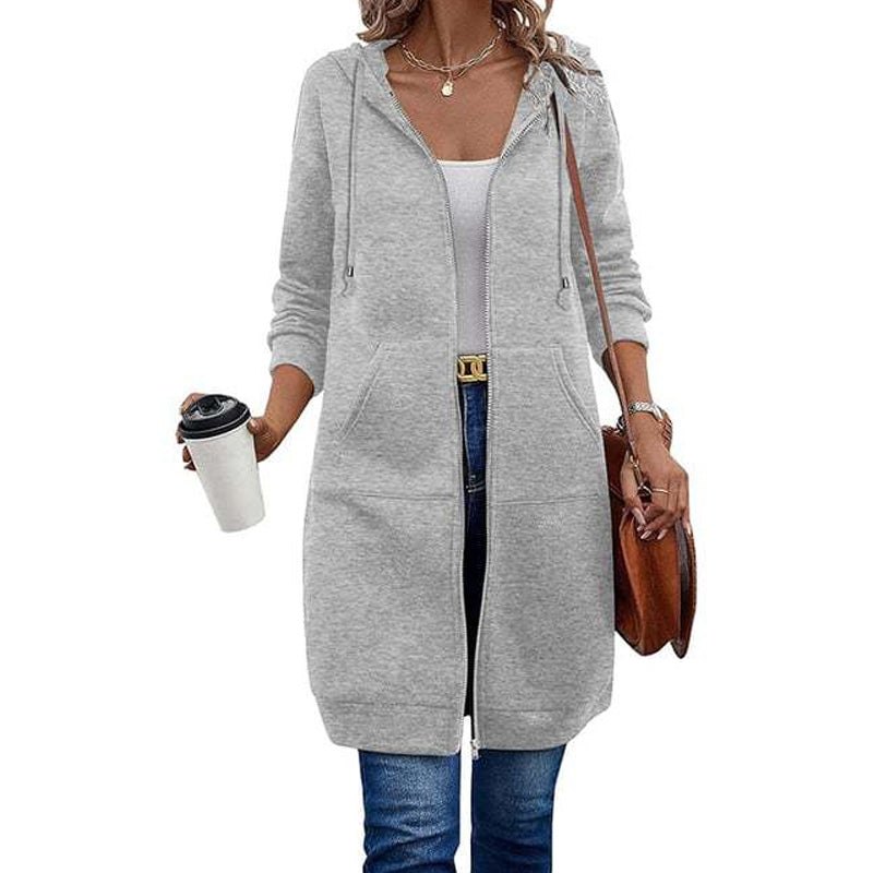 ⏰ Seasonal changeover sale: 50% off – quality at half the price! ✨Women Mid-Length Hooded Sweatshirt Jacket Casual Zip Up Cardigan Coat with Pockets