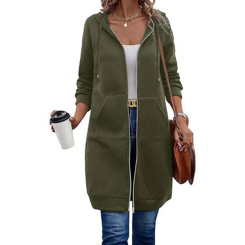 ⏰ Seasonal changeover sale: 50% off – quality at half the price! ✨Women Mid-Length Hooded Sweatshirt Jacket Casual Zip Up Cardigan Coat with Pockets