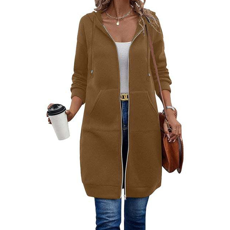 ⏰ Seasonal changeover sale: 50% off – quality at half the price! ✨Women Mid-Length Hooded Sweatshirt Jacket Casual Zip Up Cardigan Coat with Pockets