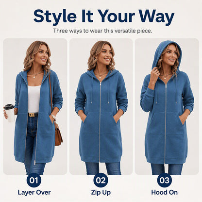 ⏰ Seasonal changeover sale: 50% off – quality at half the price! ✨Women Mid-Length Hooded Sweatshirt Jacket Casual Zip Up Cardigan Coat with Pockets
