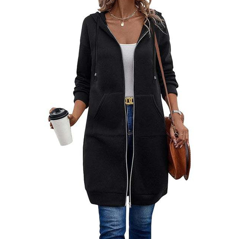 ⏰ Seasonal changeover sale: 50% off – quality at half the price! ✨Women Mid-Length Hooded Sweatshirt Jacket Casual Zip Up Cardigan Coat with Pockets
