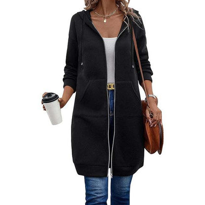 ⏰ Seasonal changeover sale: 50% off – quality at half the price! ✨Women Mid-Length Hooded Sweatshirt Jacket Casual Zip Up Cardigan Coat with Pockets