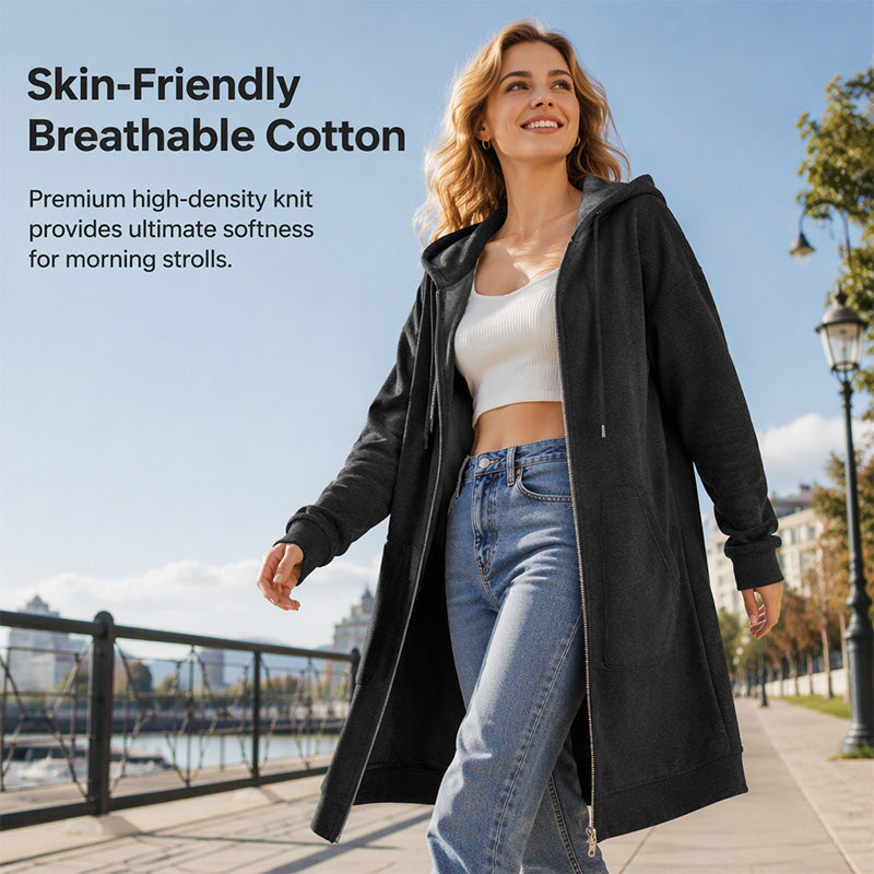 ⏰ Seasonal changeover sale: 50% off – quality at half the price! ✨Women Mid-Length Hooded Sweatshirt Jacket Casual Zip Up Cardigan Coat with Pockets