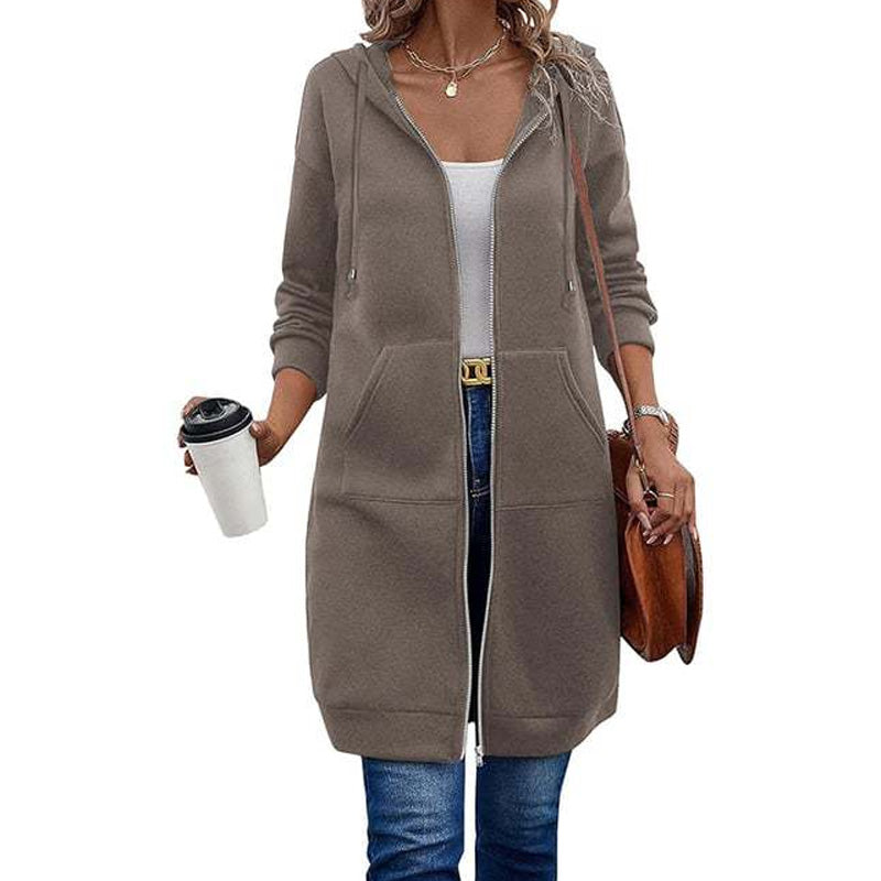 ⏰ Seasonal changeover sale: 50% off – quality at half the price! ✨Women Mid-Length Hooded Sweatshirt Jacket Casual Zip Up Cardigan Coat with Pockets