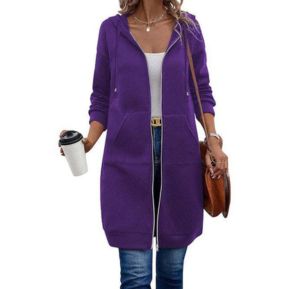 ⏰ Seasonal changeover sale: 50% off – quality at half the price! ✨Women Mid-Length Hooded Sweatshirt Jacket Casual Zip Up Cardigan Coat with Pockets
