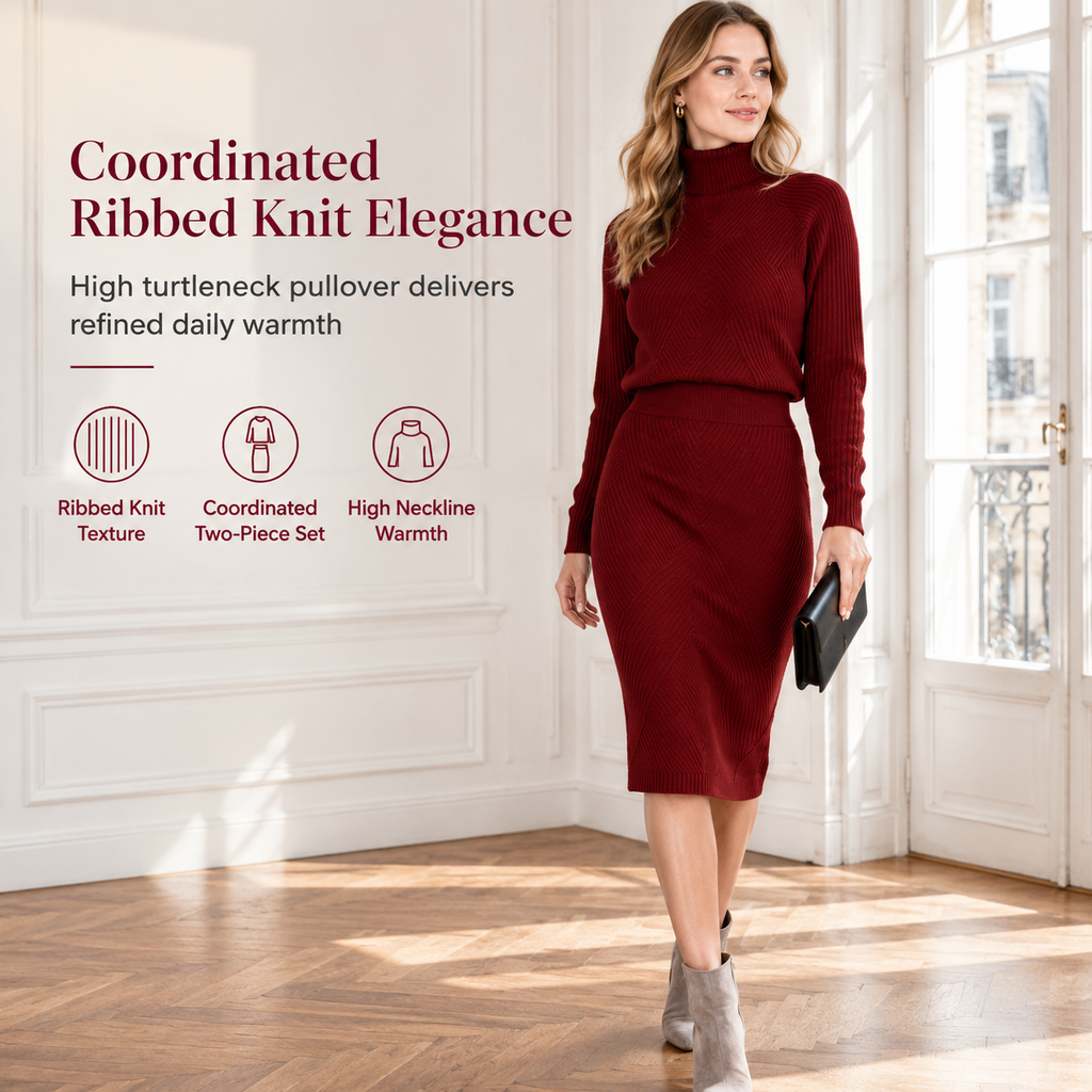 🎉The Lowest Price But The Best Quality!🔥Women's Solid Color Turtleneck Knit Pullover Sweater and Skirt Set🥠𝙁𝙧𝙚𝙚 𝙎𝙝𝙞𝙥𝙥𝙞𝙣𝙜