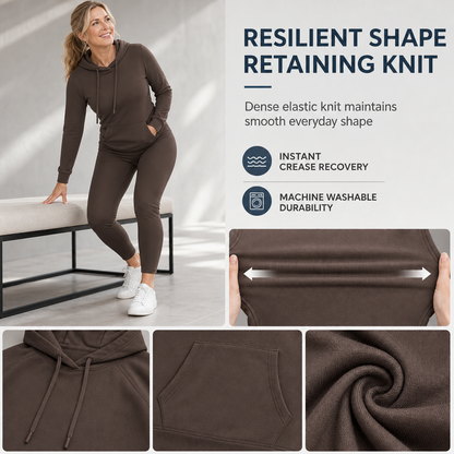 Women Two Piece Outfit Crew Neck Long Sleeve Top and Matching Pants Set for Fall
