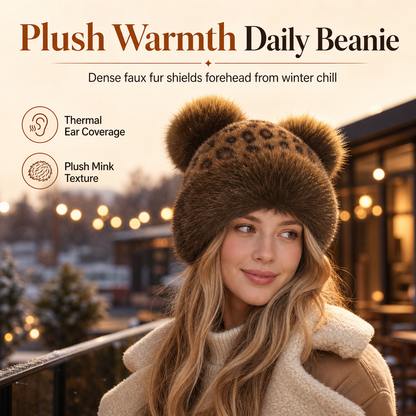 ⏰ Seasonal changeover sale: 50% off – quality at half the price! ✨Women Vintage Leopard Print Plush Bear Ears Mongolian Hat Thick Warm Winter Earflap Beanie