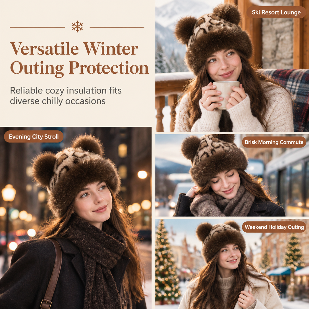 ⏰ Seasonal changeover sale: 50% off – quality at half the price! ✨Women Vintage Leopard Print Plush Bear Ears Mongolian Hat Thick Warm Winter Earflap Beanie