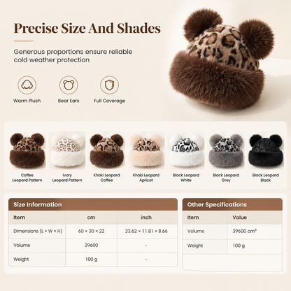 ⏰ Seasonal changeover sale: 50% off – quality at half the price! ✨Women Vintage Leopard Print Plush Bear Ears Mongolian Hat Thick Warm Winter Earflap Beanie