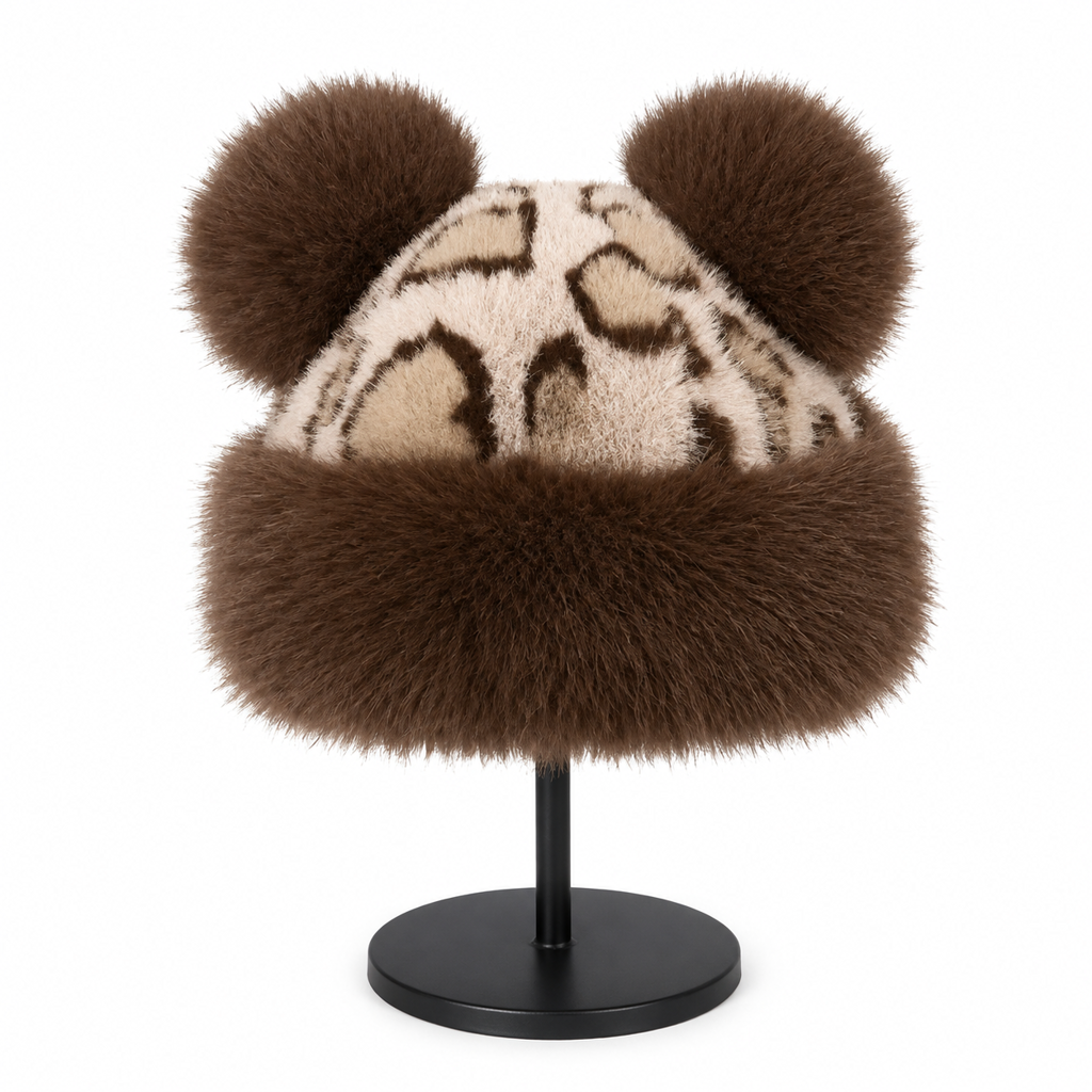 ⏰ Seasonal changeover sale: 50% off – quality at half the price! ✨Women Vintage Leopard Print Plush Bear Ears Mongolian Hat Thick Warm Winter Earflap Beanie