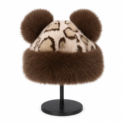 ⏰ Seasonal changeover sale: 50% off – quality at half the price! ✨Women Vintage Leopard Print Plush Bear Ears Mongolian Hat Thick Warm Winter Earflap Beanie