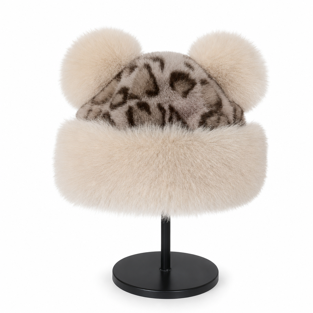 ⏰ Seasonal changeover sale: 50% off – quality at half the price! ✨Women Vintage Leopard Print Plush Bear Ears Mongolian Hat Thick Warm Winter Earflap Beanie