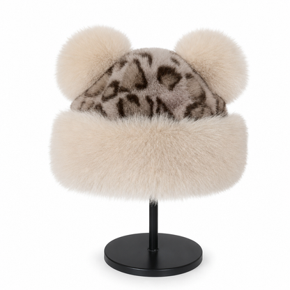 ⏰ Seasonal changeover sale: 50% off – quality at half the price! ✨Women Vintage Leopard Print Plush Bear Ears Mongolian Hat Thick Warm Winter Earflap Beanie
