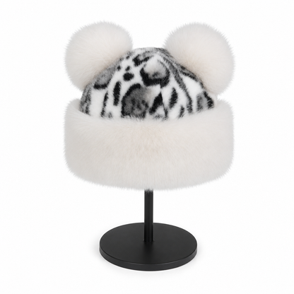 ⏰ Seasonal changeover sale: 50% off – quality at half the price! ✨Women Vintage Leopard Print Plush Bear Ears Mongolian Hat Thick Warm Winter Earflap Beanie