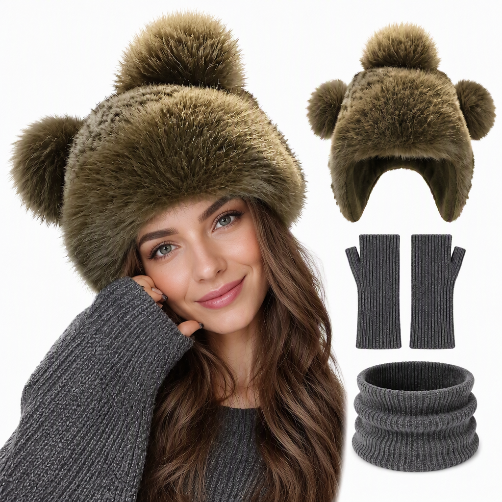 ⏰ Seasonal changeover sale: 50% off – quality at half the price! ✨Women Vintage Leopard Print Plush Bear Ears Mongolian Hat Thick Warm Winter Earflap Beanie