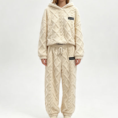 ⏰ Seasonal changeover sale: 50% off – quality at half the price! ✨Women's Plush Cable Knit Hoodie & Pants Set