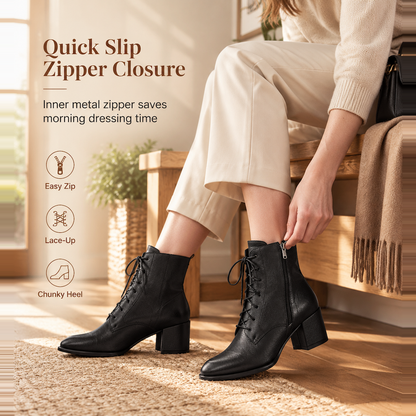 🎉The Lowest Price But The Best Quality!🔥Women Vintage British Style Lace Up Pointed Toe Block Mid Heel Ankle Boots