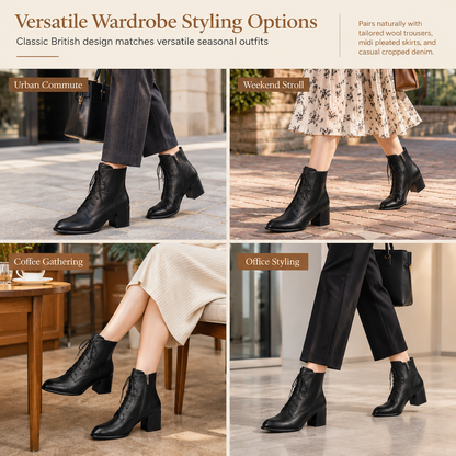 🎉The Lowest Price But The Best Quality!🔥Women Vintage British Style Lace Up Pointed Toe Block Mid Heel Ankle Boots