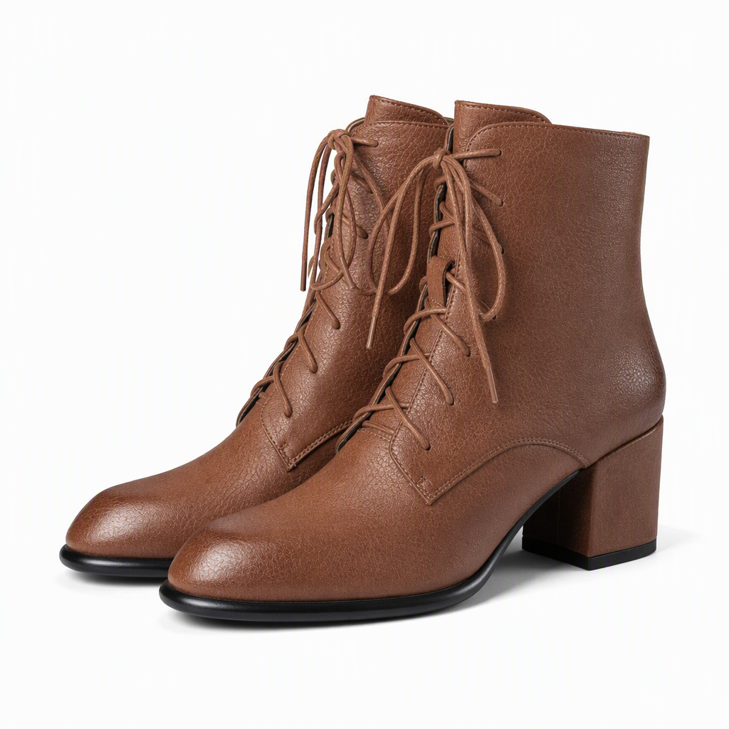 🎉The Lowest Price But The Best Quality!🔥Women Vintage British Style Lace Up Pointed Toe Block Mid Heel Ankle Boots