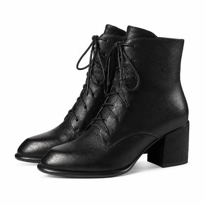 🎉The Lowest Price But The Best Quality!🔥Women Vintage British Style Lace Up Pointed Toe Block Mid Heel Ankle Boots