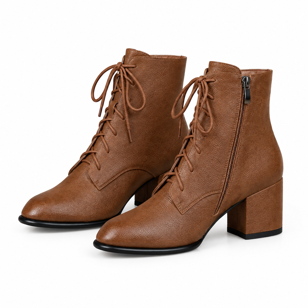 🎉The Lowest Price But The Best Quality!🔥Women Vintage British Style Lace Up Pointed Toe Block Mid Heel Ankle Boots