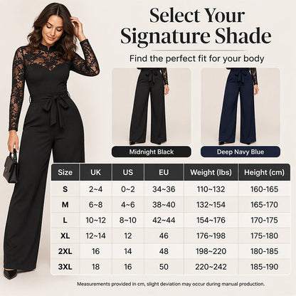 ✨Limited stock available, don’t miss out!🎉Women's Elegant Lace Patchwork Belted Jumpsuit