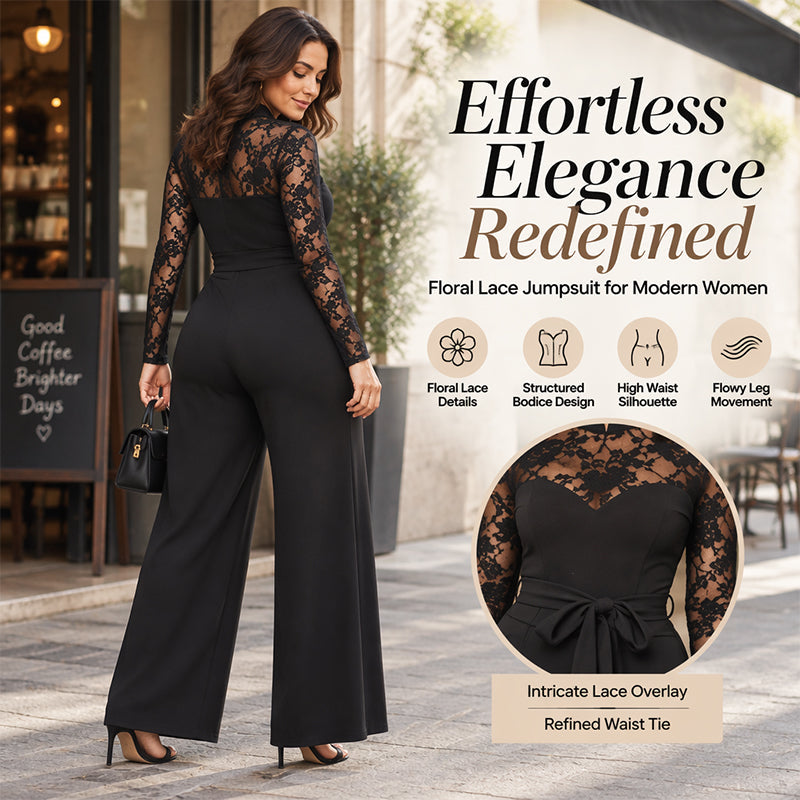 ✨Limited stock available, don’t miss out!🎉Women's Elegant Lace Patchwork Belted Jumpsuit