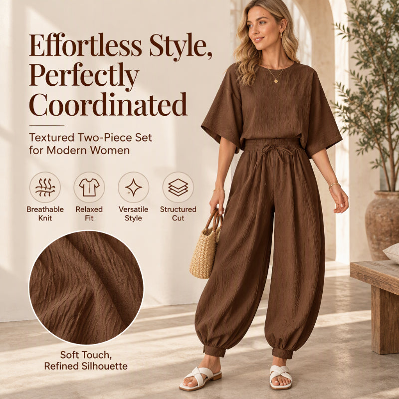 ⏰ Last Day of the Sale – 50% OFF ✨Women's Textured Batwing Sleeve Top & Lantern Pants Set