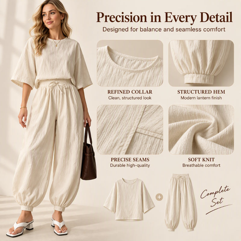 ⏰ Last Day of the Sale – 50% OFF ✨Women's Textured Batwing Sleeve Top & Lantern Pants Set