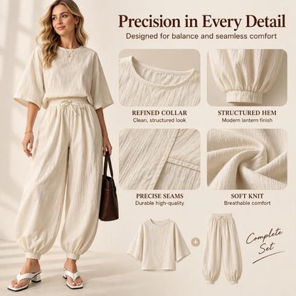 ⏰ Last Day of the Sale – 50% OFF ✨Women's Textured Batwing Sleeve Top & Lantern Pants Set