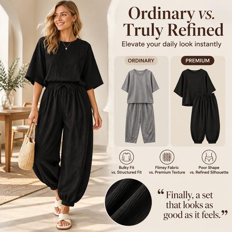⏰ Last Day of the Sale – 50% OFF ✨Women's Textured Batwing Sleeve Top & Lantern Pants Set