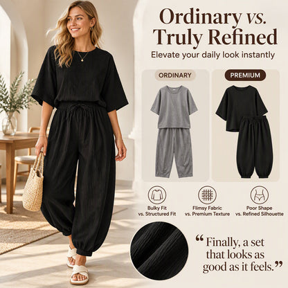 ⏰ Last Day of the Sale – 50% OFF ✨Women's Textured Batwing Sleeve Top & Lantern Pants Set