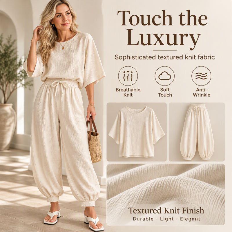 ⏰ Last Day of the Sale – 50% OFF ✨Women's Textured Batwing Sleeve Top & Lantern Pants Set