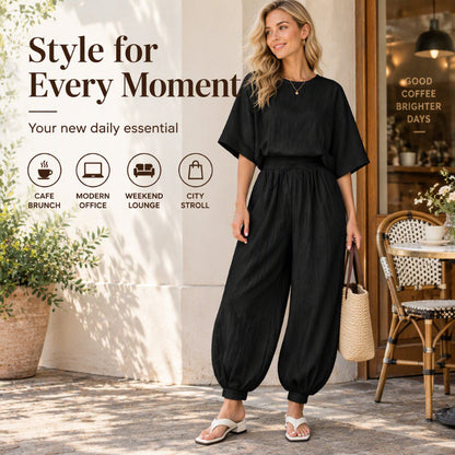 ⏰ Last Day of the Sale – 50% OFF ✨Women's Textured Batwing Sleeve Top & Lantern Pants Set
