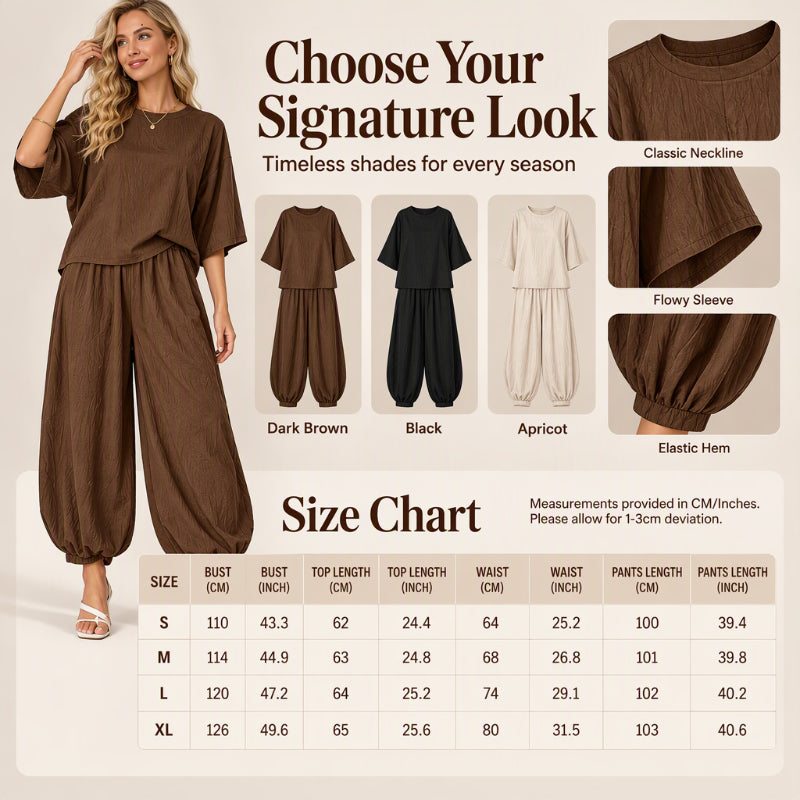 ⏰ Last Day of the Sale – 50% OFF ✨Women's Textured Batwing Sleeve Top & Lantern Pants Set