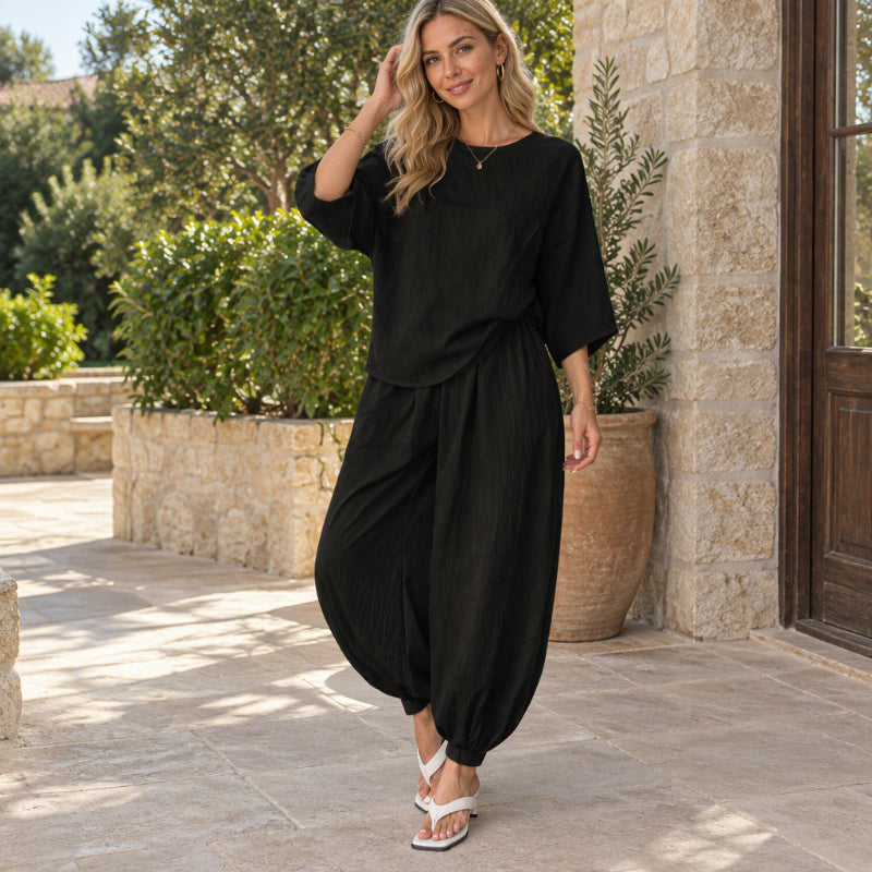 ⏰ Last Day of the Sale – 50% OFF ✨Women's Textured Batwing Sleeve Top & Lantern Pants Set