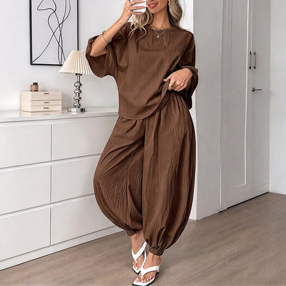 ⏰ Last Day of the Sale – 50% OFF ✨Women's Textured Batwing Sleeve Top & Lantern Pants Set