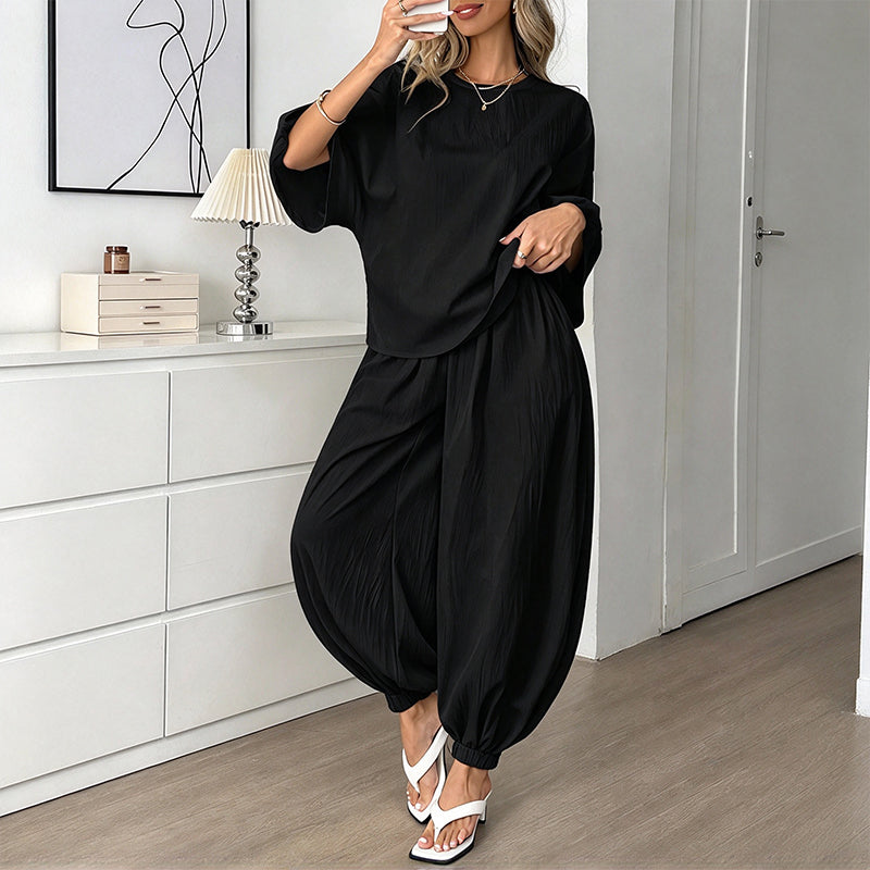 ⏰ Last Day of the Sale – 50% OFF ✨Women's Textured Batwing Sleeve Top & Lantern Pants Set