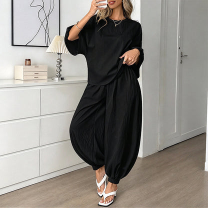 ⏰ Last Day of the Sale – 50% OFF ✨Women's Textured Batwing Sleeve Top & Lantern Pants Set