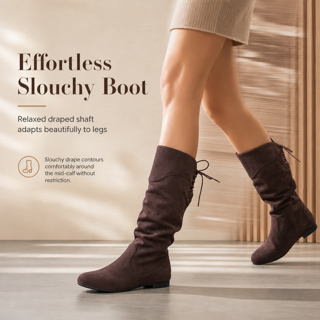 ✨Limited stock available, don’t miss out!🎉Women's Lace Up Slouchy Mid-Calf Boots 