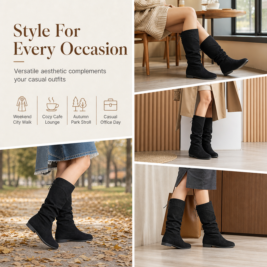 ✨Limited stock available, don’t miss out!🎉Women's Lace Up Slouchy Mid-Calf Boots 