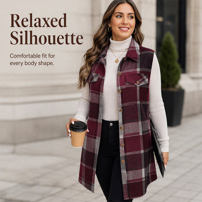 ⏰ Seasonal changeover sale: 50% off – quality at half the price! ✨Women's Plaid Button Down Vest Shirt with Pockets