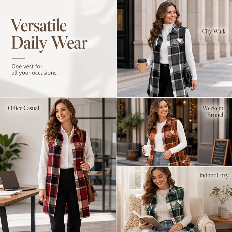 ⏰ Seasonal changeover sale: 50% off – quality at half the price! ✨Women's Plaid Button Down Vest Shirt with Pockets