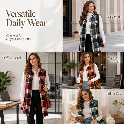⏰ Seasonal changeover sale: 50% off – quality at half the price! ✨Women's Plaid Button Down Vest Shirt with Pockets