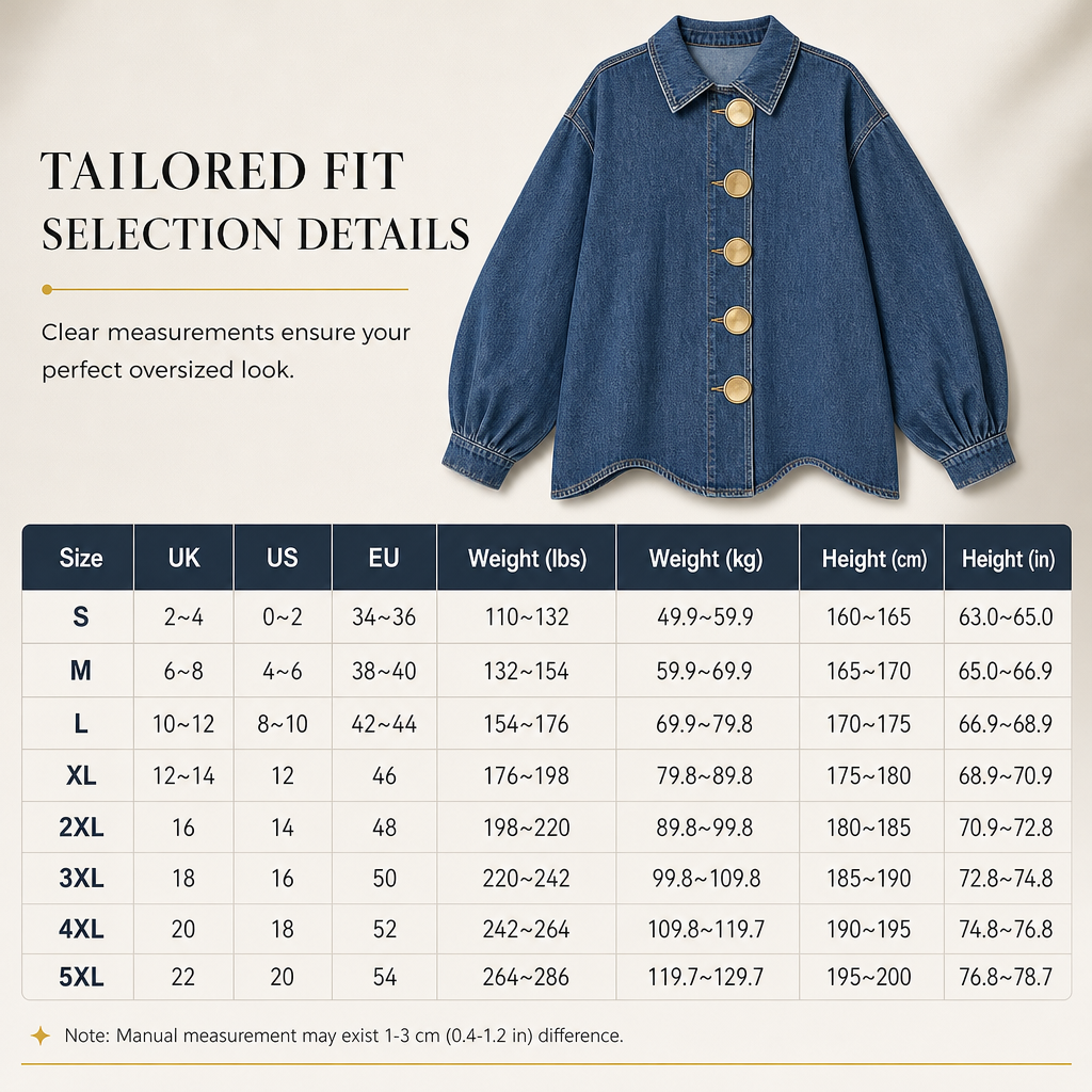 💙 Oversized Washed Denim Shirt Coat with Statement Gold Buttons and Lantern Sleeves