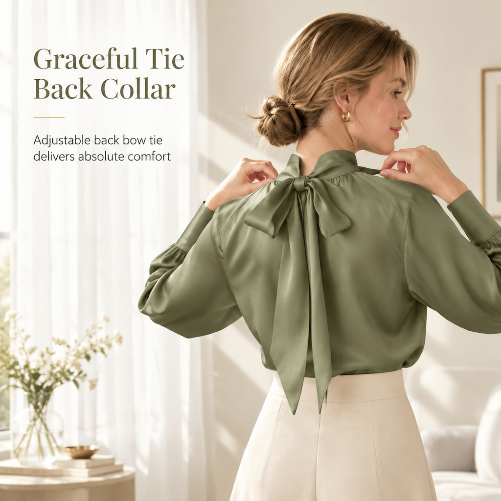 ⏰ Seasonal changeover sale: 50% off – quality at half the price! ✨Elegant French Style Satin Blouse with Stand Collar and Long Lantern Sleeves for Autumn Winter Layering