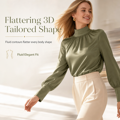 ⏰ Seasonal changeover sale: 50% off – quality at half the price! ✨Elegant French Style Satin Blouse with Stand Collar and Long Lantern Sleeves for Autumn Winter Layering