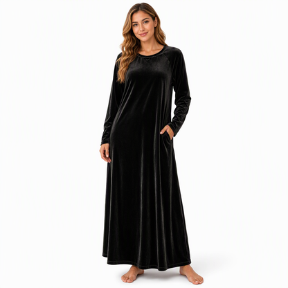 Women's Casual Velvet Crew Neck Dress with Pockets
